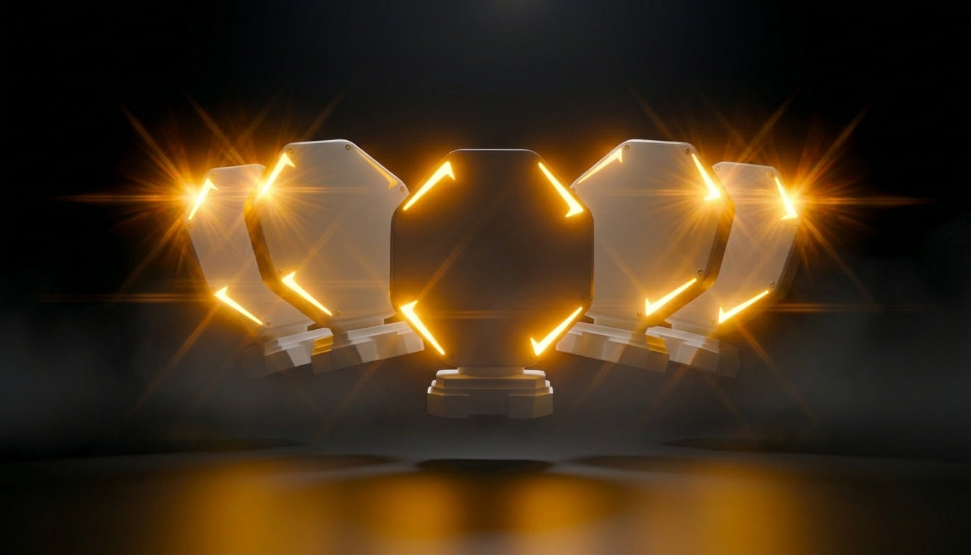 Five Strike Arena smart targets on their stands, lit up